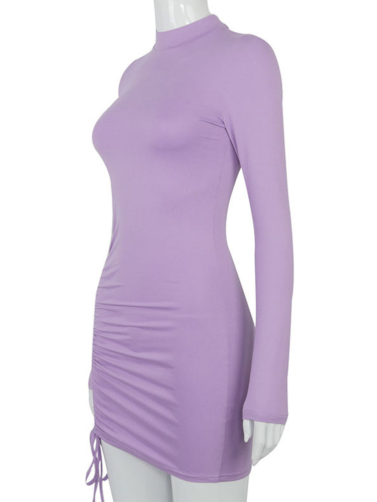 vestido cuello alto Ruched Bodycon Mini Dress