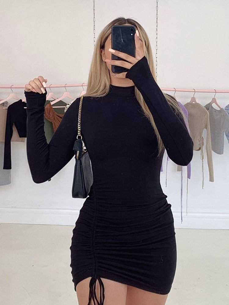 vestido cuello alto Ruched Bodycon Mini Dress